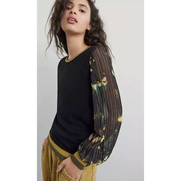 Anthropologie BL^NK Nela Black Sweater Knit Abstract Watercolor Blank X-Small - Picture 1 of 13